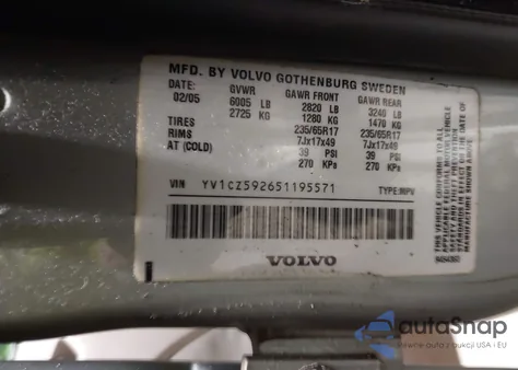 2005 Volvo Xc90 2.5T Awd z USA, uszkodzony, nr VIN YV1CZ592651195571